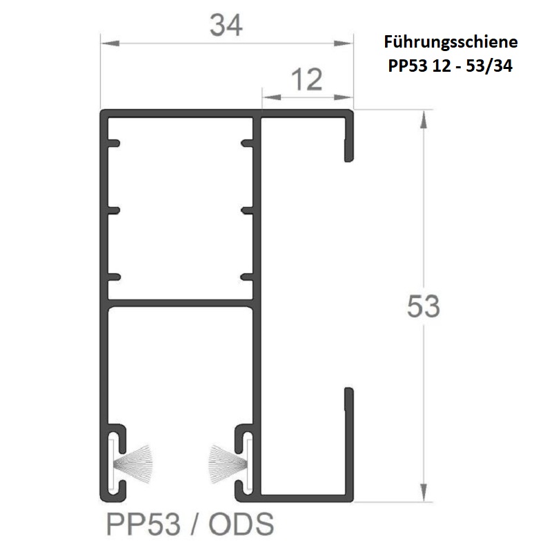 PP53 ODS - Alu-Führungsschiene mit Versetzung (12 mm) 53 x 34 mm