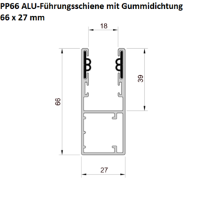 PP66 - ALU-MAXI-Führungsschiene mit Gummidichtung 66 x 27 mm