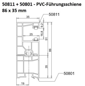 EXTE 50811+50801 - PVC-MAXI-Führungsschiene 86 x 35 mm