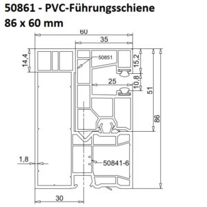 EXTE 50861 - PVC-MNI-Führungsschiene 86 x 60 mm