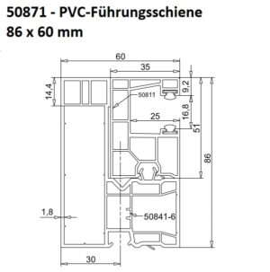 EXTE 50871 - PVC-MAXI-Führungsschiene 86 x 60 mm