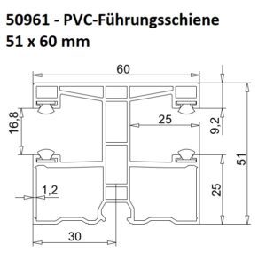 EXTE 50961 - PVC-MAXI-Führungsschiene 51 x 60 mm
