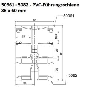 EXTE 50961+5082 - PVC-MAXI-Führungsschiene 86 x 60 mm