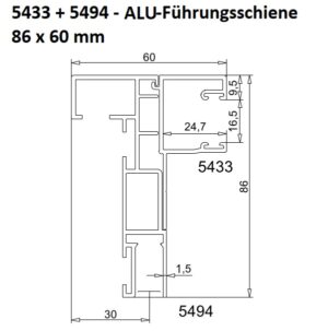 EXTE 5433+5494 - ALU-MAXI/MINI-Führungsschiene 86 x 60 mm